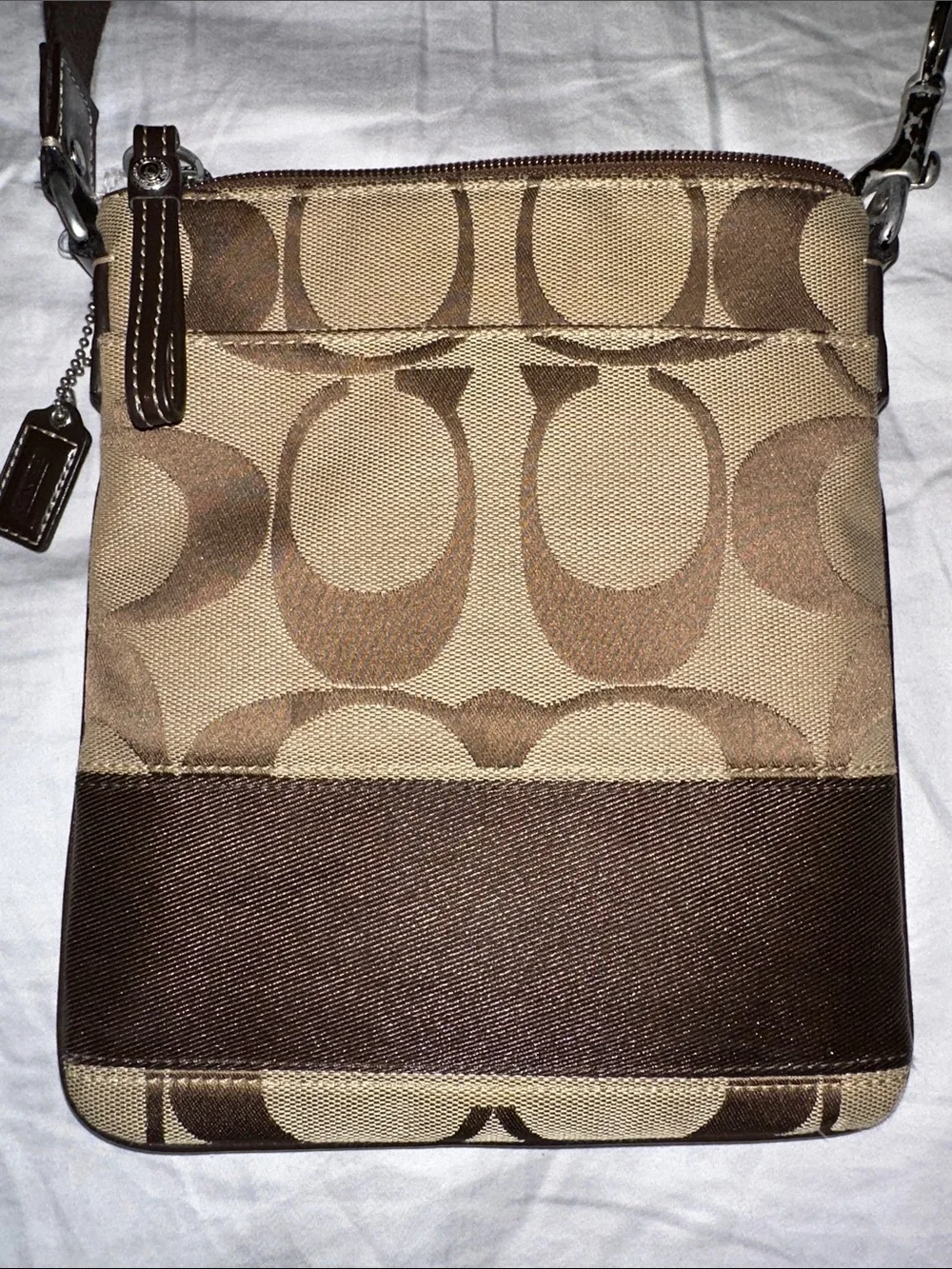 Coach Brown Tan Signature Crossbody Messenger Bag